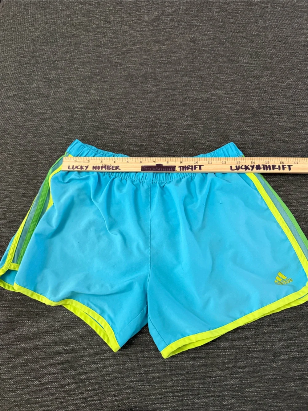 Adidas Women's Aqua Blue Athletic Shorts with Neon Yellow Trim size Medium - Picture 8 of 9